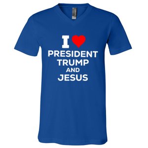 Patriotic I Heart Love President Trump And Jesus Usa Maga Gift V-Neck T-Shirt