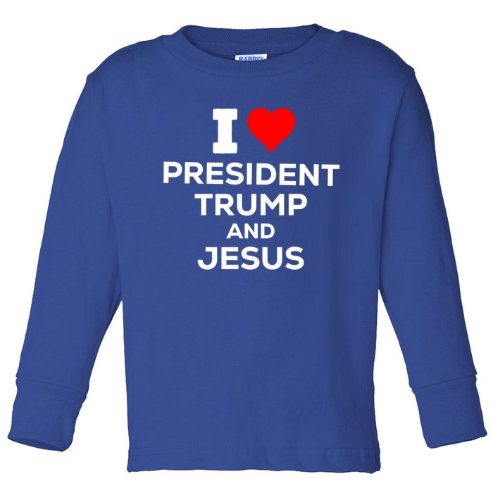 Patriotic I Heart Love President Trump And Jesus Usa Maga Gift Toddler Long Sleeve Shirt