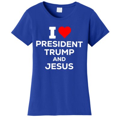 Patriotic I Heart Love President Trump And Jesus Usa Maga Gift Women's T-Shirt