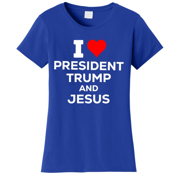 Patriotic I Heart Love President Trump And Jesus Usa Maga Gift Women's T-Shirt