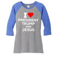 Patriotic I Heart Love President Trump And Jesus Usa Maga Gift Women's Tri-Blend 3/4-Sleeve Raglan Shirt