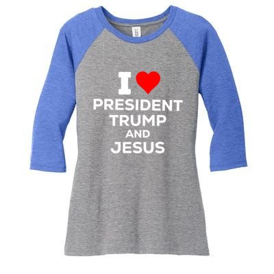 Patriotic I Heart Love President Trump And Jesus Usa Maga Gift Women's Tri-Blend 3/4-Sleeve Raglan Shirt