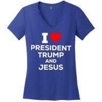 Patriotic I Heart Love President Trump And Jesus Usa Maga Gift Women's V-Neck T-Shirt