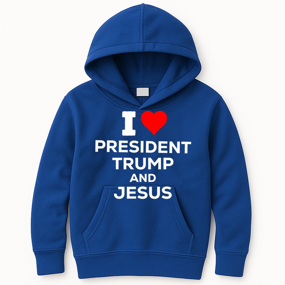 Patriotic I Heart Love President Trump And Jesus Usa Maga Gift Kids Hoodie