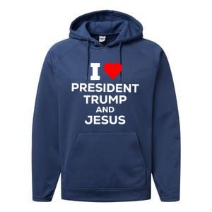 Patriotic I Heart Love President Trump And Jesus Usa Maga Gift Performance Fleece Hoodie