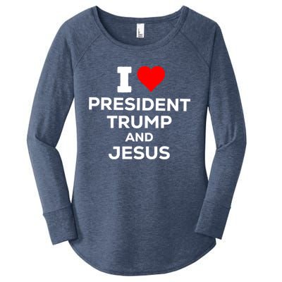 Patriotic I Heart Love President Trump And Jesus Usa Maga Gift Women's Perfect Tri Tunic Long Sleeve Shirt