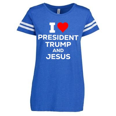 Patriotic I Heart Love President Trump And Jesus Usa Maga Gift Enza Ladies Jersey Football T-Shirt