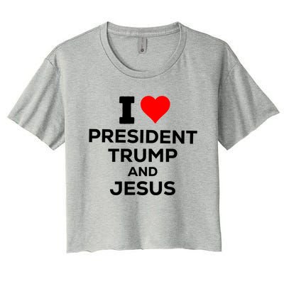 Patriotic I Heart Love President Trump And Jesus Usa Maga Gift Women's Crop Top Tee