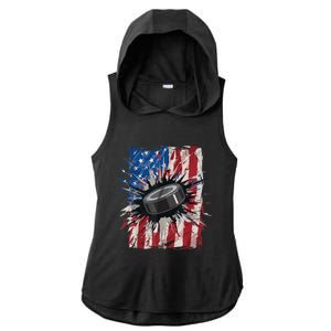 Patriotic Ice Hockey 4th Of July Men USA American Flag Boy Ladies PosiCharge Tri-Blend Wicking Draft Hoodie Tank