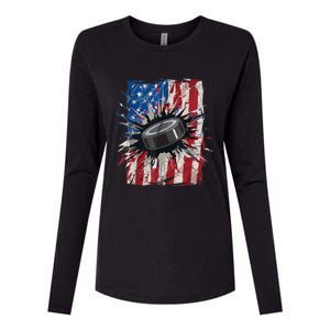 Patriotic Ice Hockey 4th Of July Men USA American Flag Boy Womens Cotton Relaxed Long Sleeve T-Shirt