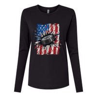 Patriotic Ice Hockey 4th Of July Men USA American Flag Boy Womens Cotton Relaxed Long Sleeve T-Shirt