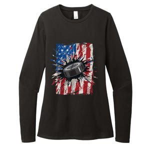 Patriotic Ice Hockey 4th Of July Men USA American Flag Boy Womens CVC Long Sleeve Shirt