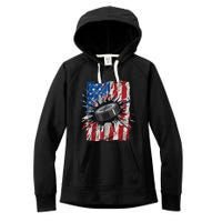 Patriotic Ice Hockey 4th Of July Men USA American Flag Boy Women's Fleece Hoodie