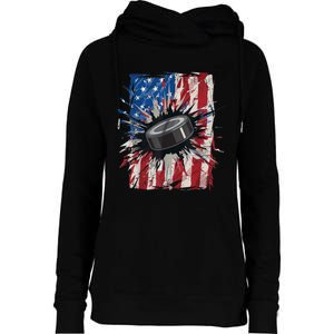 Patriotic Ice Hockey 4th Of July Men USA American Flag Boy Womens Funnel Neck Pullover Hood