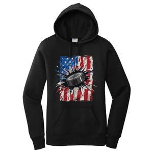 Patriotic Ice Hockey 4th Of July Men USA American Flag Boy Women's Pullover Hoodie