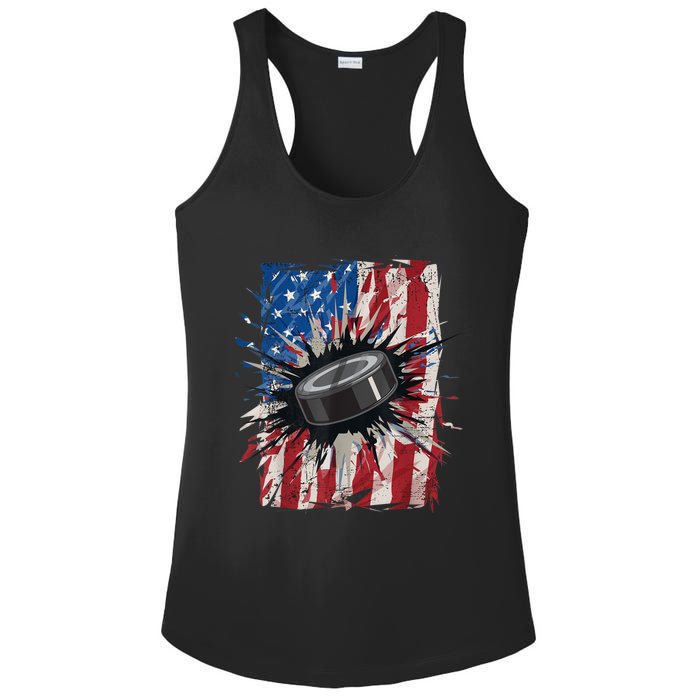 Patriotic Ice Hockey 4th Of July Men USA American Flag Boy Ladies PosiCharge Competitor Racerback Tank