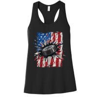 Patriotic Ice Hockey 4th Of July Men USA American Flag Boy Women's Racerback Tank