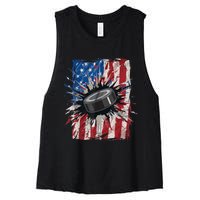 Patriotic Ice Hockey 4th Of July Men USA American Flag Boy Women's Racerback Cropped Tank