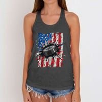 Patriotic Ice Hockey 4th Of July Men USA American Flag Boy Women's Knotted Racerback Tank