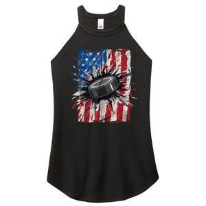 Patriotic Ice Hockey 4th Of July Men USA American Flag Boy Women's Perfect Tri Rocker Tank