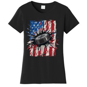 Patriotic Ice Hockey 4th Of July Men USA American Flag Boy Women's T-Shirt