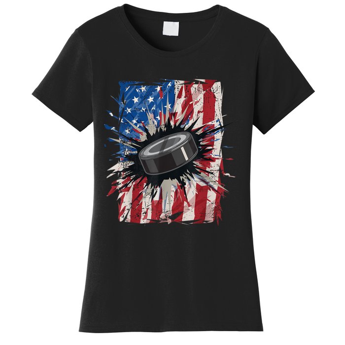 Patriotic Ice Hockey 4th Of July Men USA American Flag Boy Women's T-Shirt