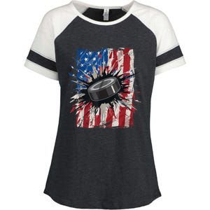 Patriotic Ice Hockey 4th Of July Men USA American Flag Boy Enza Ladies Jersey Colorblock Tee