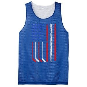 Patriotic Ice Hockey Player With American Flag Gift Mesh Reversible Basketball Jersey Tank