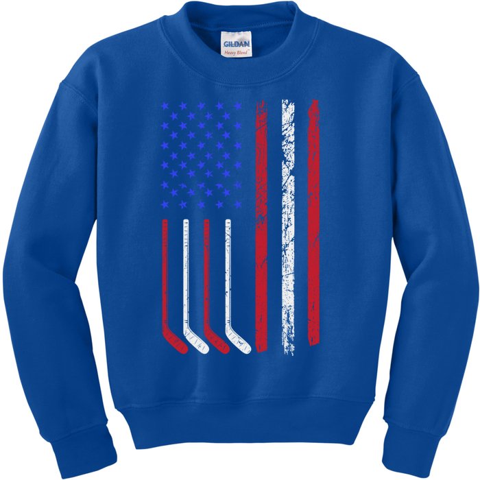 Patriotic Ice Hockey Player With American Flag Gift Kids Sweatshirt