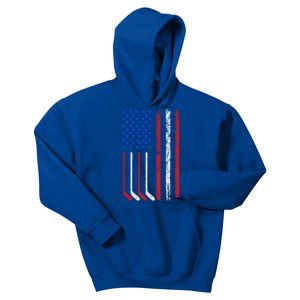 Patriotic Ice Hockey Player With American Flag Gift Kids Hoodie