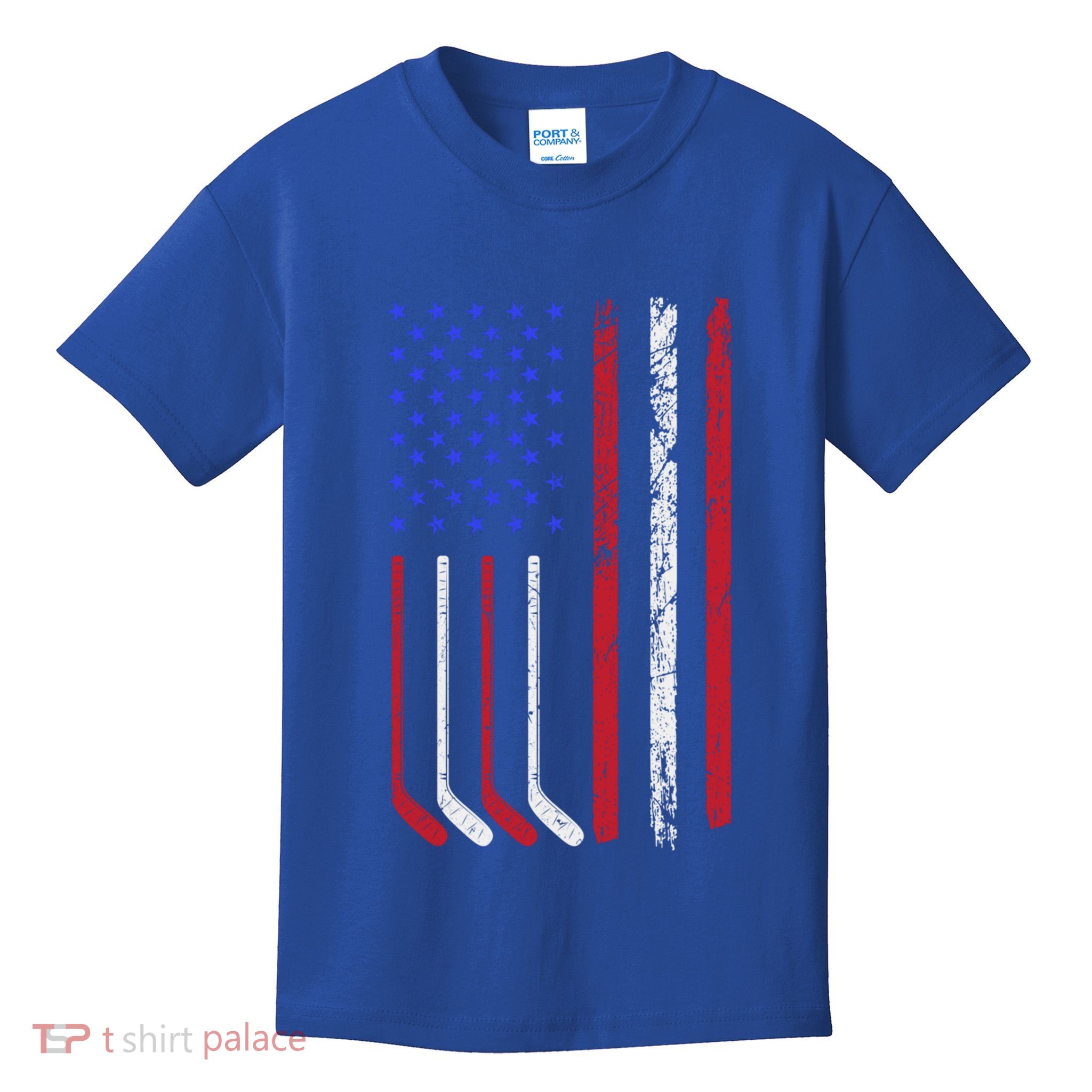 Patriotic Ice Hockey Player With American Flag Gift Kids T-Shirt