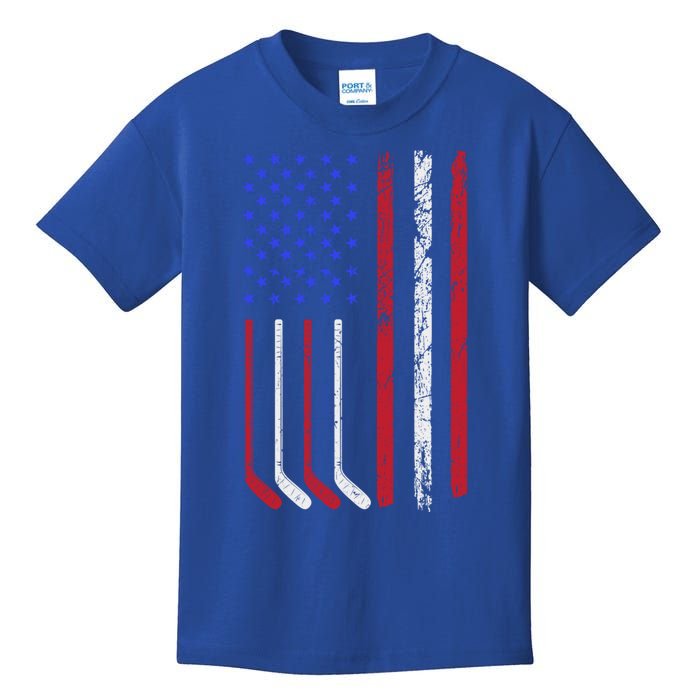 Patriotic Ice Hockey Player With American Flag Gift Kids T-Shirt