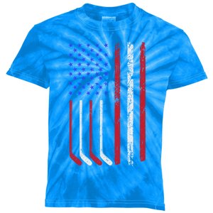 Patriotic Ice Hockey Player With American Flag Gift Kids Tie-Dye T-Shirt