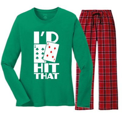 Poker ID Hit That Gambling Texas Hold Em Card Game Women's Long Sleeve Flannel Pajama Set 