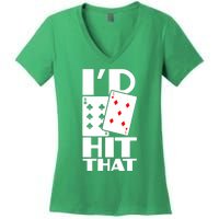 Poker ID Hit That Gambling Texas Hold Em Card Game Women's V-Neck T-Shirt