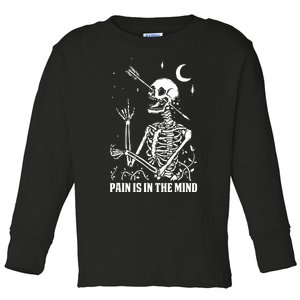 Pain Is In The Mind Funny Halloween Costume Skeleton Skull Toddler Long Sleeve Shirt