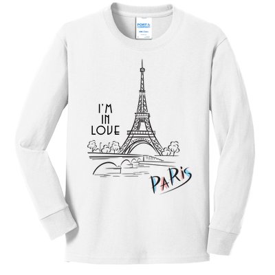 Paris, I'm In Love Kids Long Sleeve Shirt