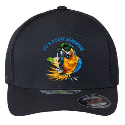 Parrot It Is 5 Oclock Somewhere Summer Vacation Flexfit Unipanel Trucker Cap