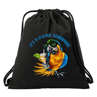 Parrot It Is 5 Oclock Somewhere Summer Vacation Drawstring Bag