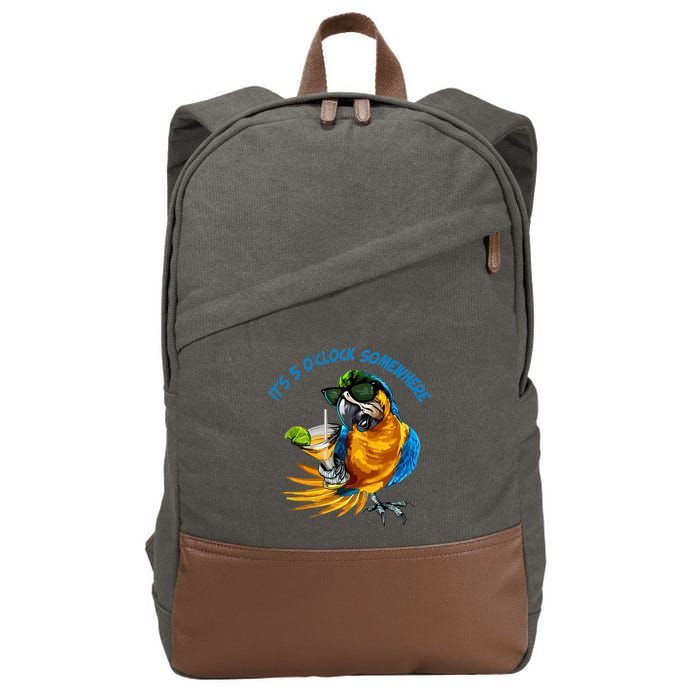 Parrot It Is 5 Oclock Somewhere Summer Vacation Cotton Canvas Backpack