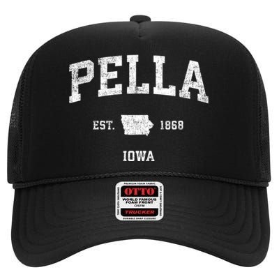 Pella Iowa Ia Vintage Sports High Crown Mesh Back Trucker Hat