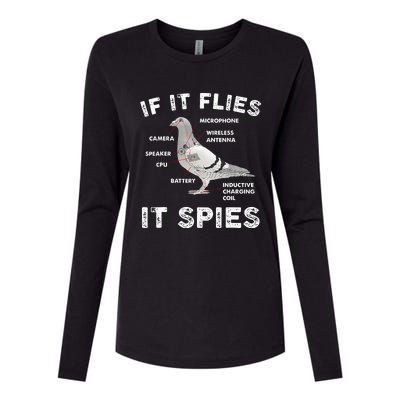 Pigeon If It Flies Spies Pigeon Anatomy Theory Bird Lover Womens Cotton Relaxed Long Sleeve T-Shirt