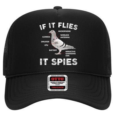 Pigeon If It Flies Spies Pigeon Anatomy Theory Bird Lover High Crown Mesh Back Trucker Hat