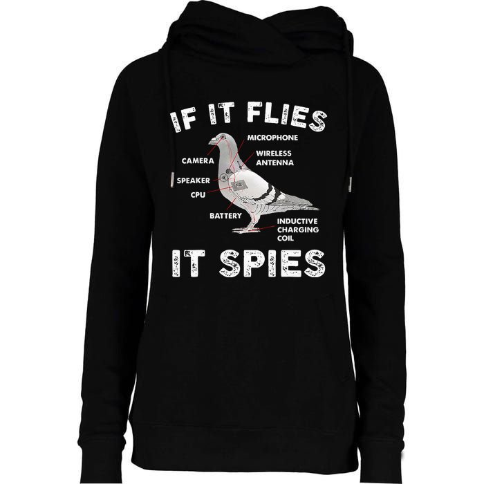 Pigeon If It Flies Spies Pigeon Anatomy Theory Bird Lover Womens Funnel Neck Pullover Hood