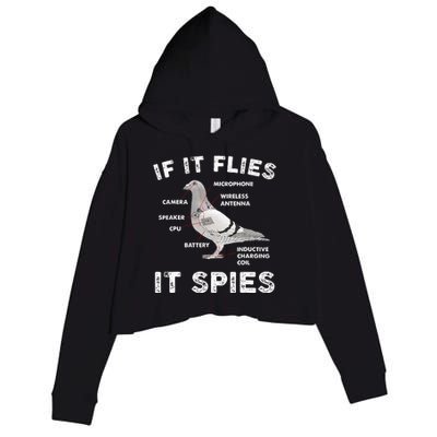 Pigeon If It Flies Spies Pigeon Anatomy Theory Bird Lover Crop Fleece Hoodie