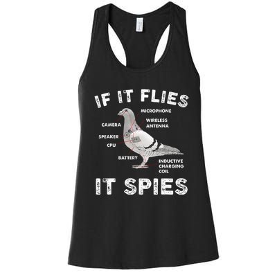 Pigeon If It Flies Spies Pigeon Anatomy Theory Bird Lover Women's Racerback Tank