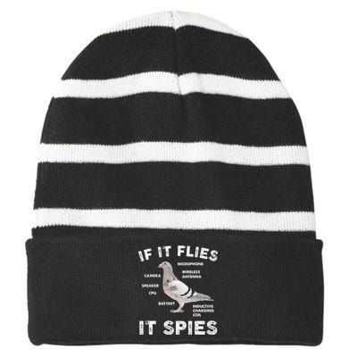 Pigeon If It Flies Spies Pigeon Anatomy Theory Bird Lover Striped Beanie with Solid Band