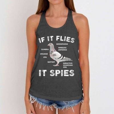 Pigeon If It Flies Spies Pigeon Anatomy Theory Bird Lover Women's Knotted Racerback Tank