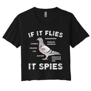 Pigeon If It Flies Spies Pigeon Anatomy Theory Bird Lover Women's Crop Top Tee