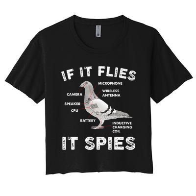 Pigeon If It Flies Spies Pigeon Anatomy Theory Bird Lover Women's Crop Top Tee